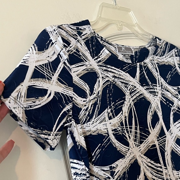 JM Collection Abstract Navy and White Women's Blouse Petite Small - Picture 6 of 13